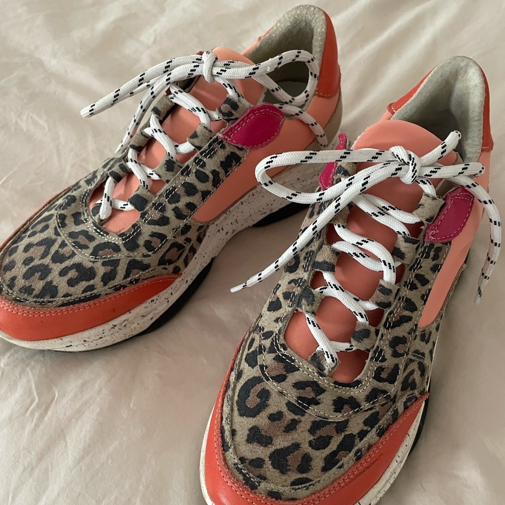 Leopard Print Sneakers with Orange and Pink Accents